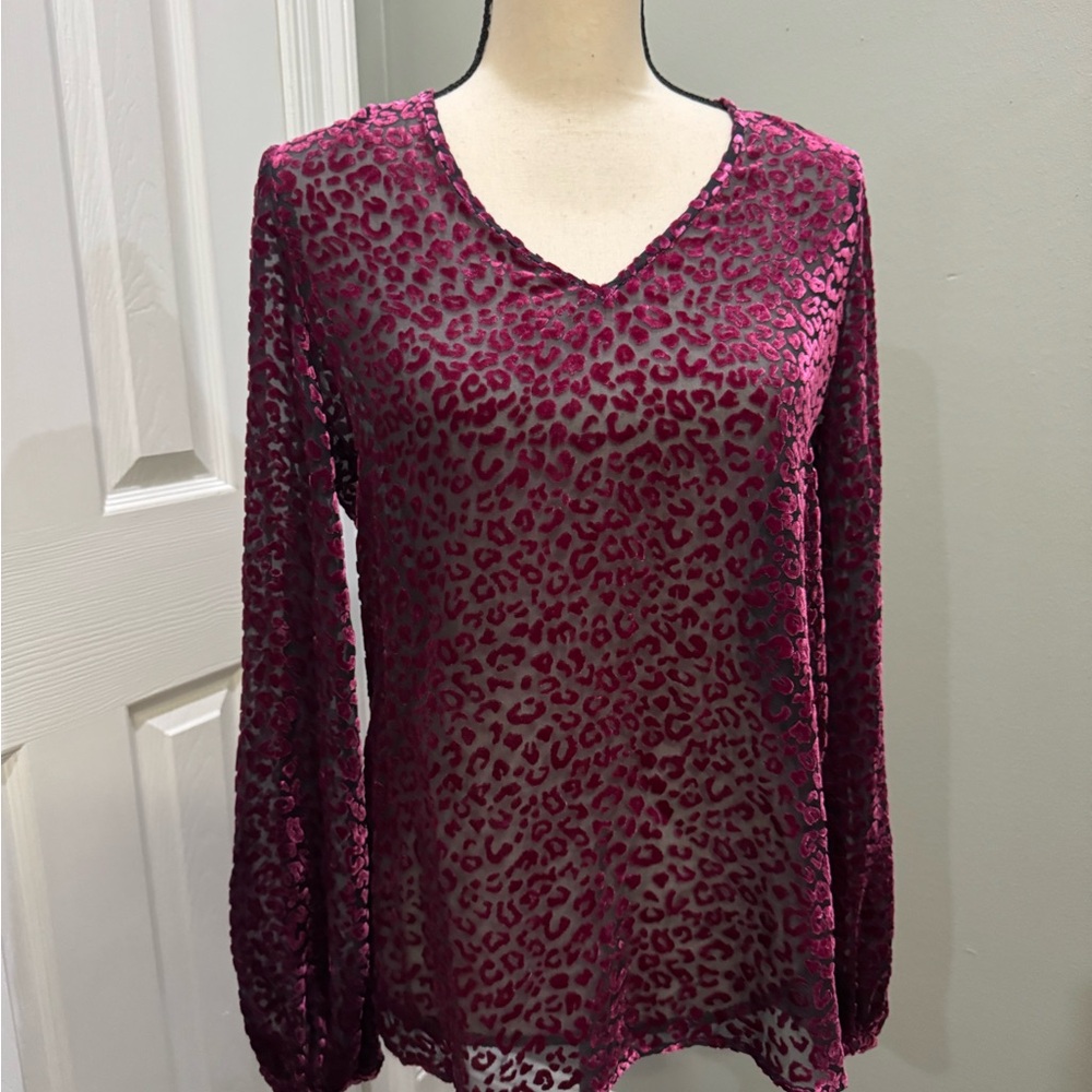 Etcetera Burgundy Leopard Print Blouse
